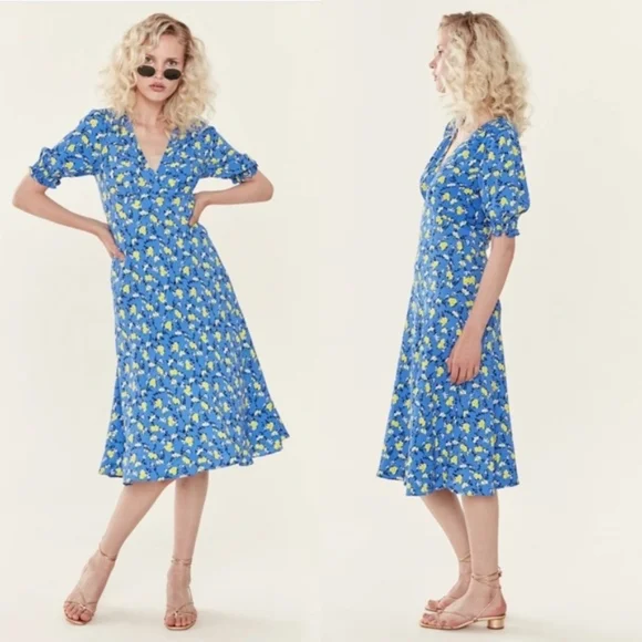 $308 Diane Von Furstenberg Jemma Shirred Floral-Print Crepe Dress - Picture 2 of 15
